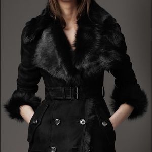 ✨HP✨Burberry Authentic Women’s Tolladine Black Suede & Shearling Fur Trench Coat